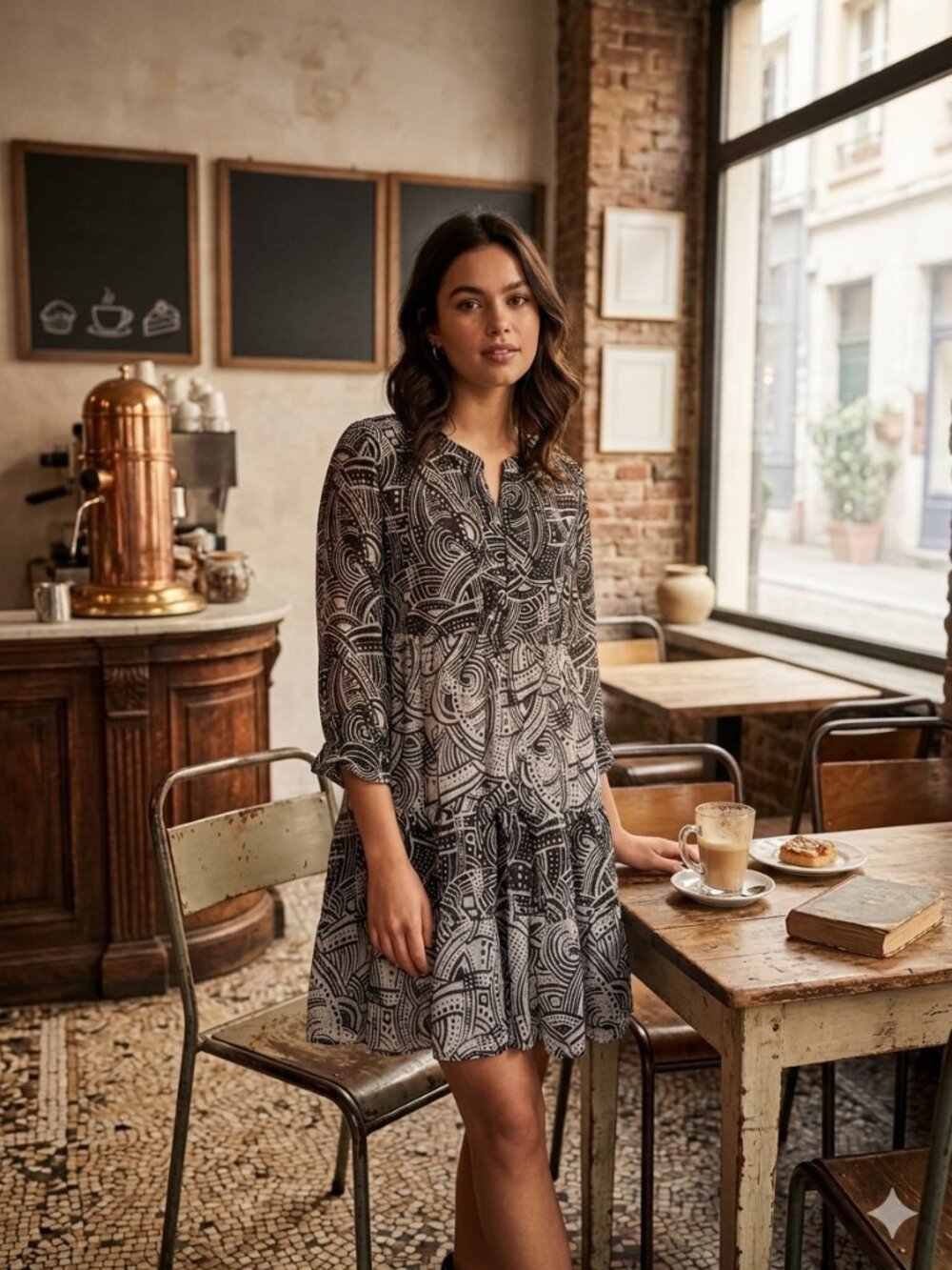 Essentials by Milano Dress Black Abstract Size Large